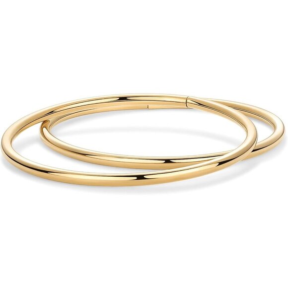 Classic 14K Gold Plated Bangle Bracelets for Effortless Style - 2-Piece Set